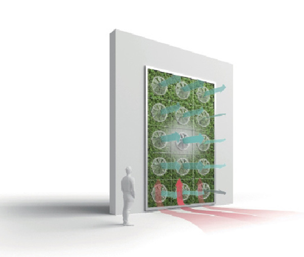 3D-Bild, das die Funktion der Fassaden-Moos-Module verdeutlicht