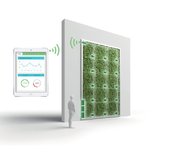 3D-Bild, das die IoT-Technologie der Fassaden-Moos-Module verdeutlicht