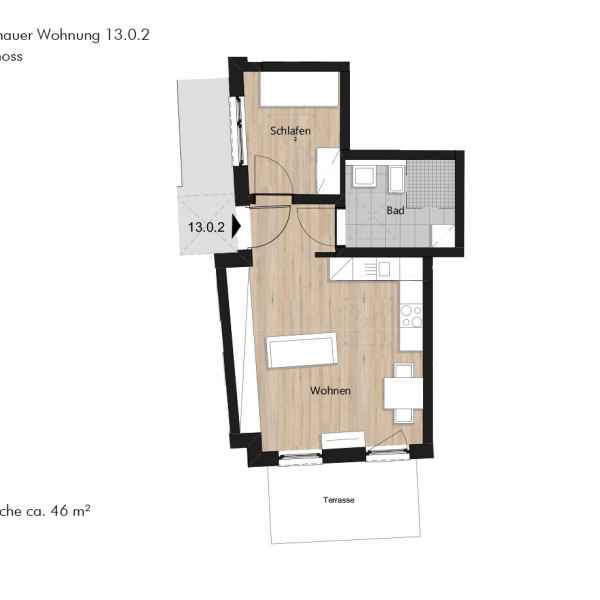 Grundriss der Wohnung 13.0.2 in der Busforfmauer