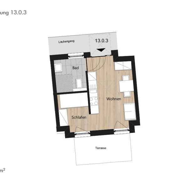 Grundriss der Wohnung 13.0.3 in der Busforfmauer