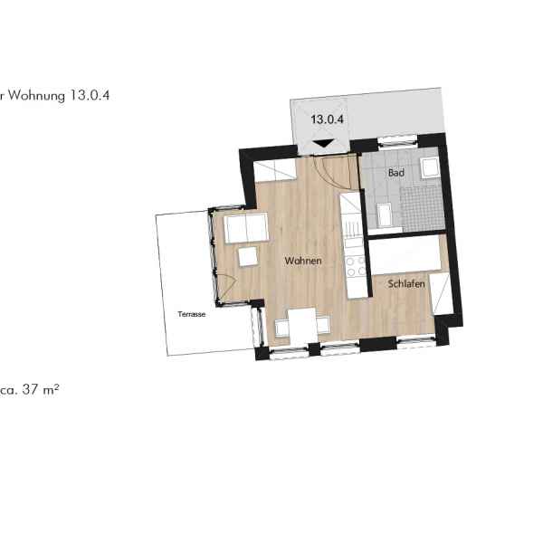 Grundriss der Wohnung 13.0.4 in der Busforfmauer