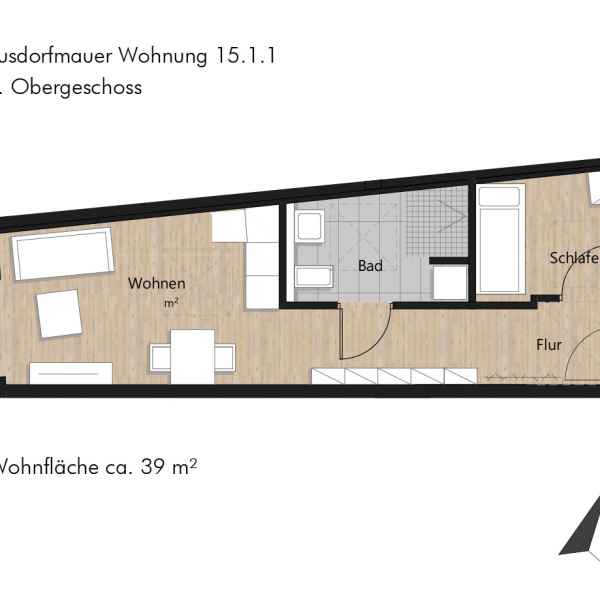 Grundriss der Wohnung 15.1.1 in der Busforfmauer