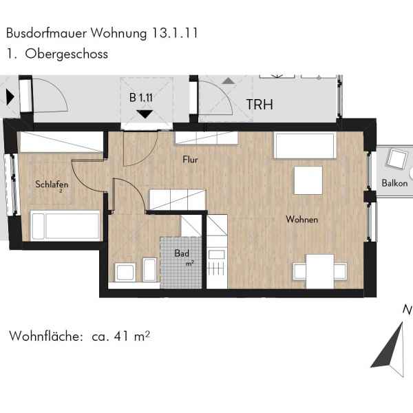 Grundriss der Wohnung 13.1.11 in der Busforfmauer