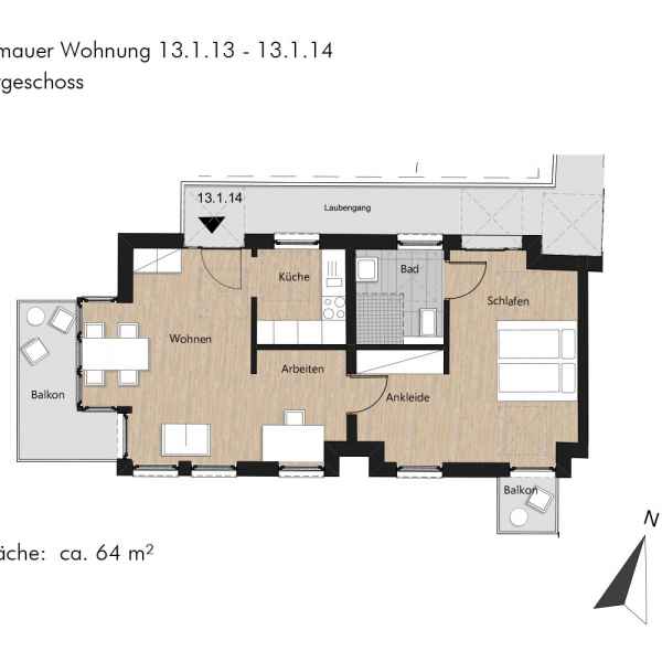 Grundriss der Wohnung 13.1.13/14 in der Busforfmauer