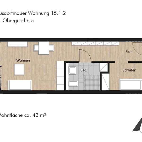 Grundriss der Wohnung 15.1.2 in der Busforfmauer