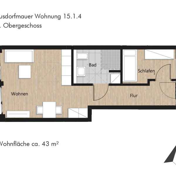 Grundriss der Wohnung 15.1.4 in der Busforfmauer