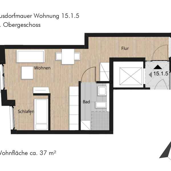 Grundriss der Wohnung 15.1.5 in der Busforfmauer