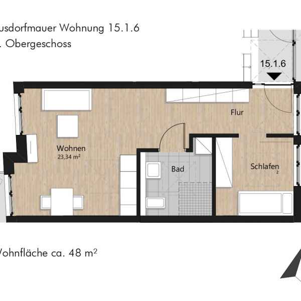 Grundriss der Wohnung 15.1.6 in der Busforfmauer