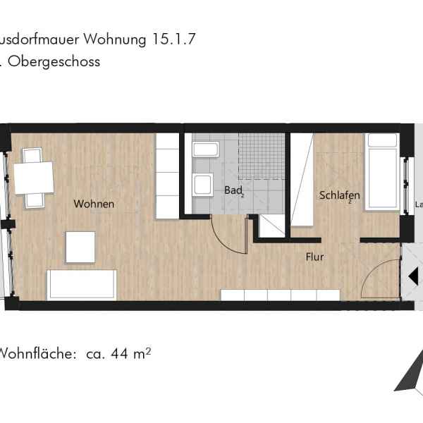 Grundriss der Wohnung 15.1.7 in der Busforfmauer