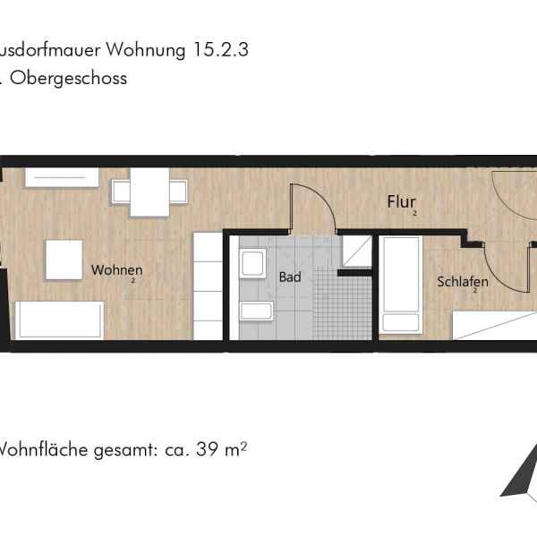 Grundriss der Wohnung 15.2.3 in der Busforfmauer