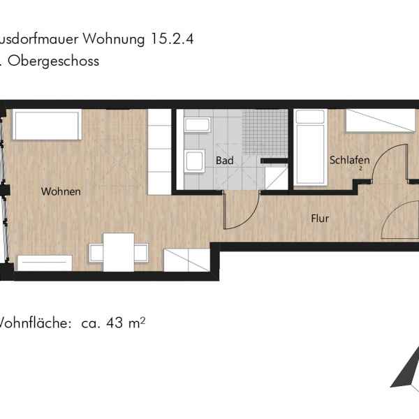 Grundriss der Wohnung 15.2.4 in der Busforfmauer