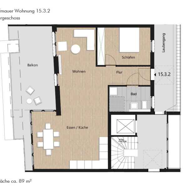 Grundriss der Wohnung 15.3.2 in der Busforfmauer