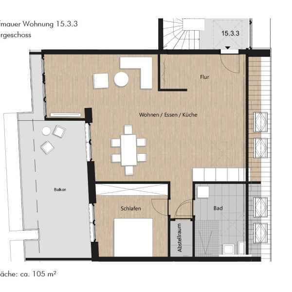 Grundriss der Wohnung 15.3.3 in der Busforfmauer