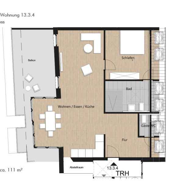 Grundriss der Wohnung 15.3.4 in der Busforfmauer