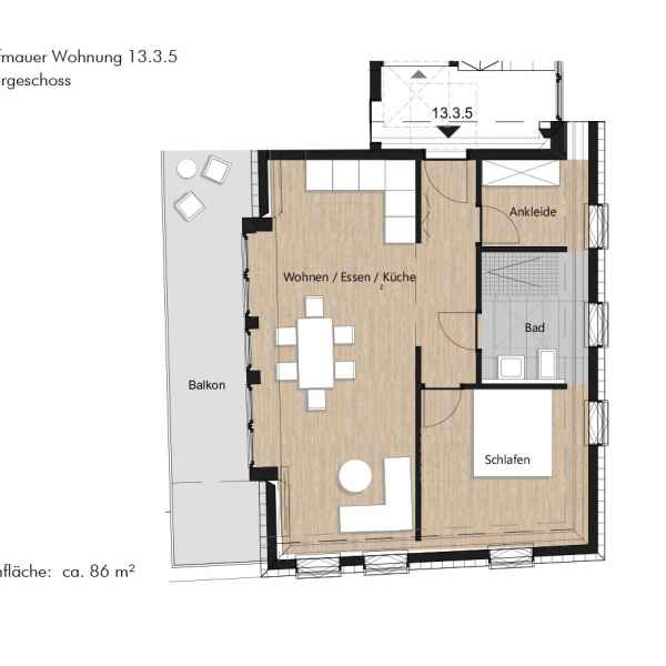 Grundriss der Wohnung 15.3.5 in der Busforfmauer