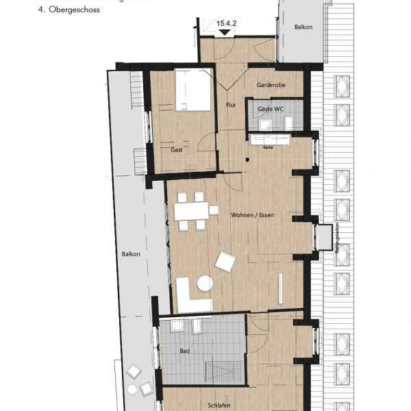 Grundriss der Wohnung 15.4.2 in der Busforfmauer